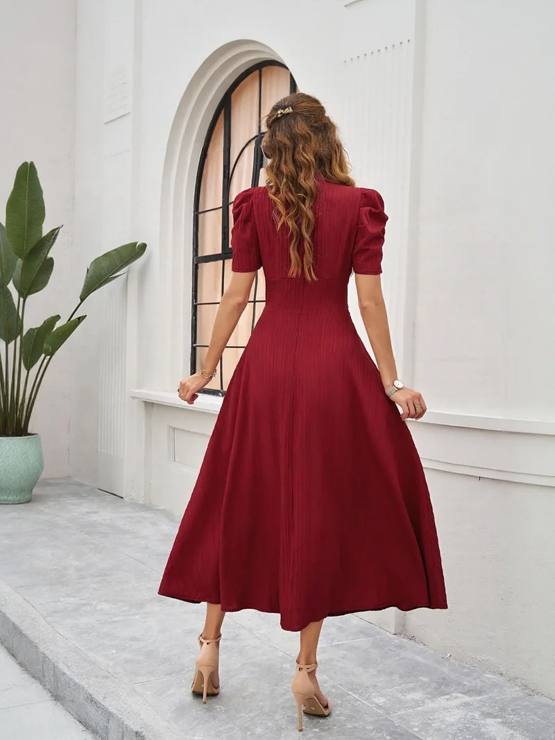 Outzidr  Red Fit And Flare Midi Dress for Women | Best Price UAE